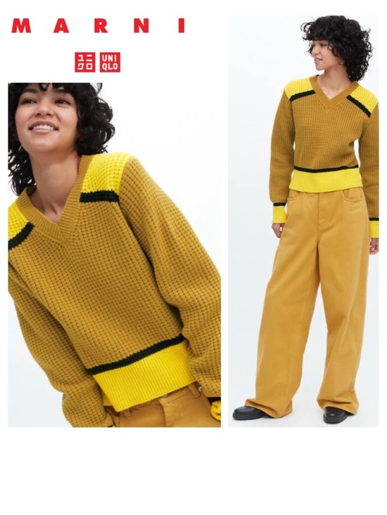 Marni Sweaters - NEW Marni x Uniqlo Crop Sweater Pullover XS Yellow Gold Popcorn Knit Wool